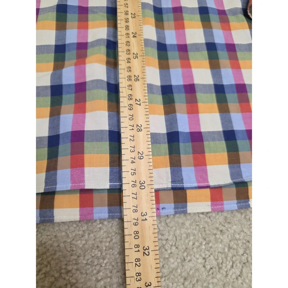 Alan Flusser Mens Large Multi Color Plaid Button Down Shirt Cotton Long Sleeve